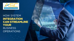 System integration connecting CRM, ERP, and business applications to streamline operations and improve efficiency