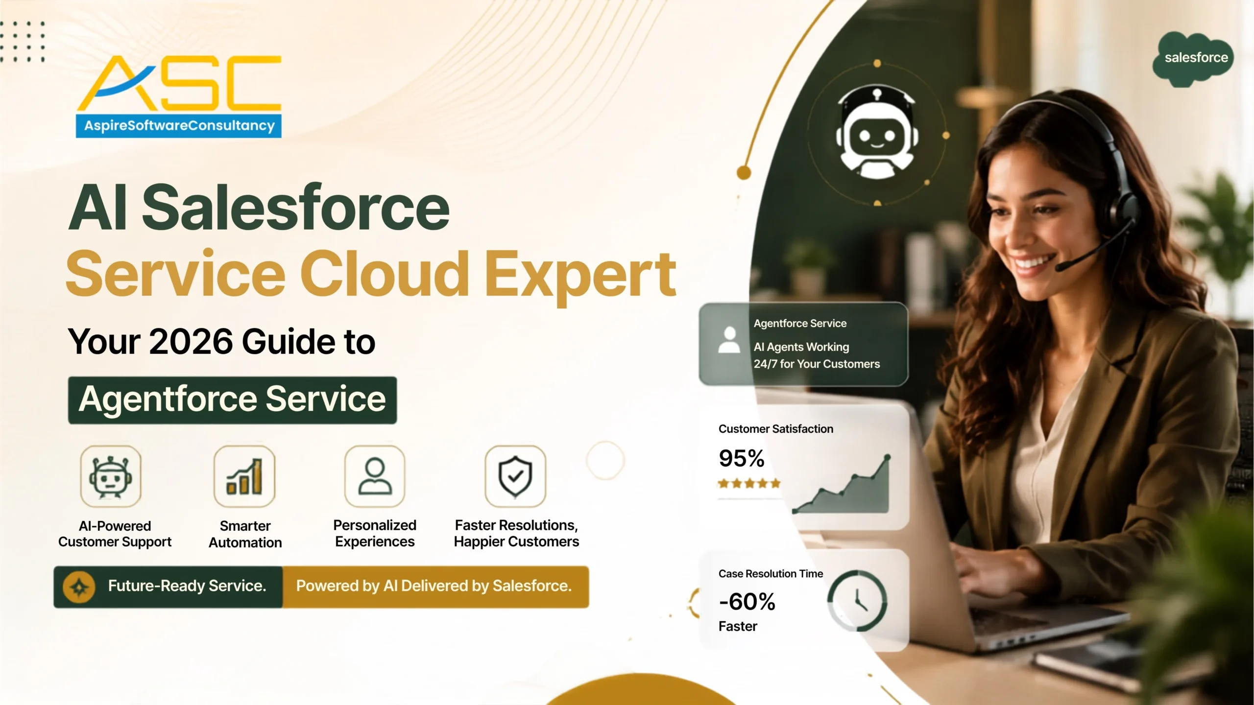 AI Salesforce Service Cloud Expert 2026 banner highlighting Agentforce Service, AI-powered customer support, automation, personalized experiences, and faster case resolution.