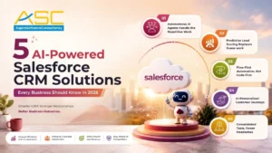 AI-powered Salesforce CRM solutions for businesses, featuring autonomous AI agents, predictive lead scoring, workflow automation, personalized customer journeys, and integrated CRM tools.