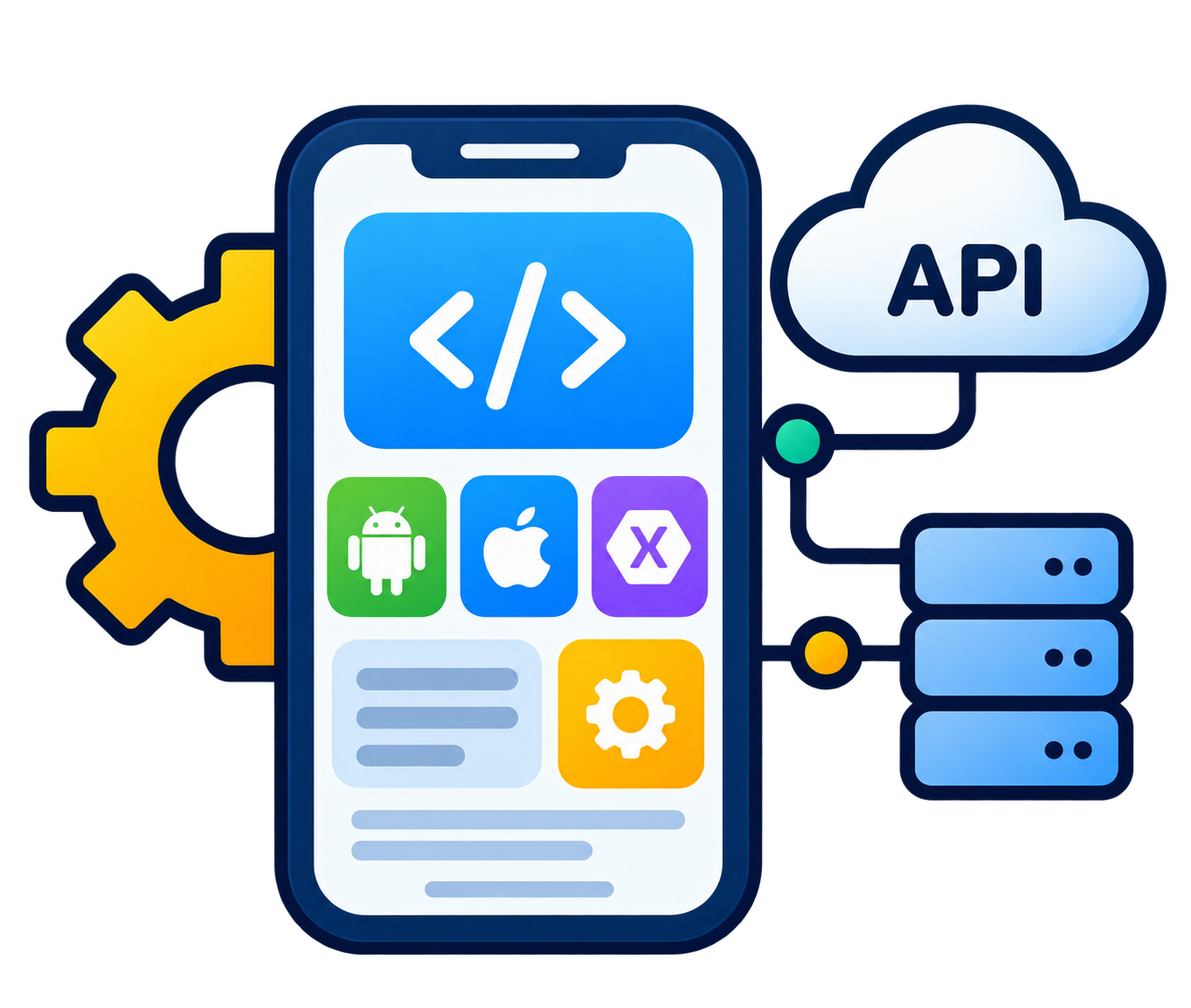 Mobile app development and API integration icon